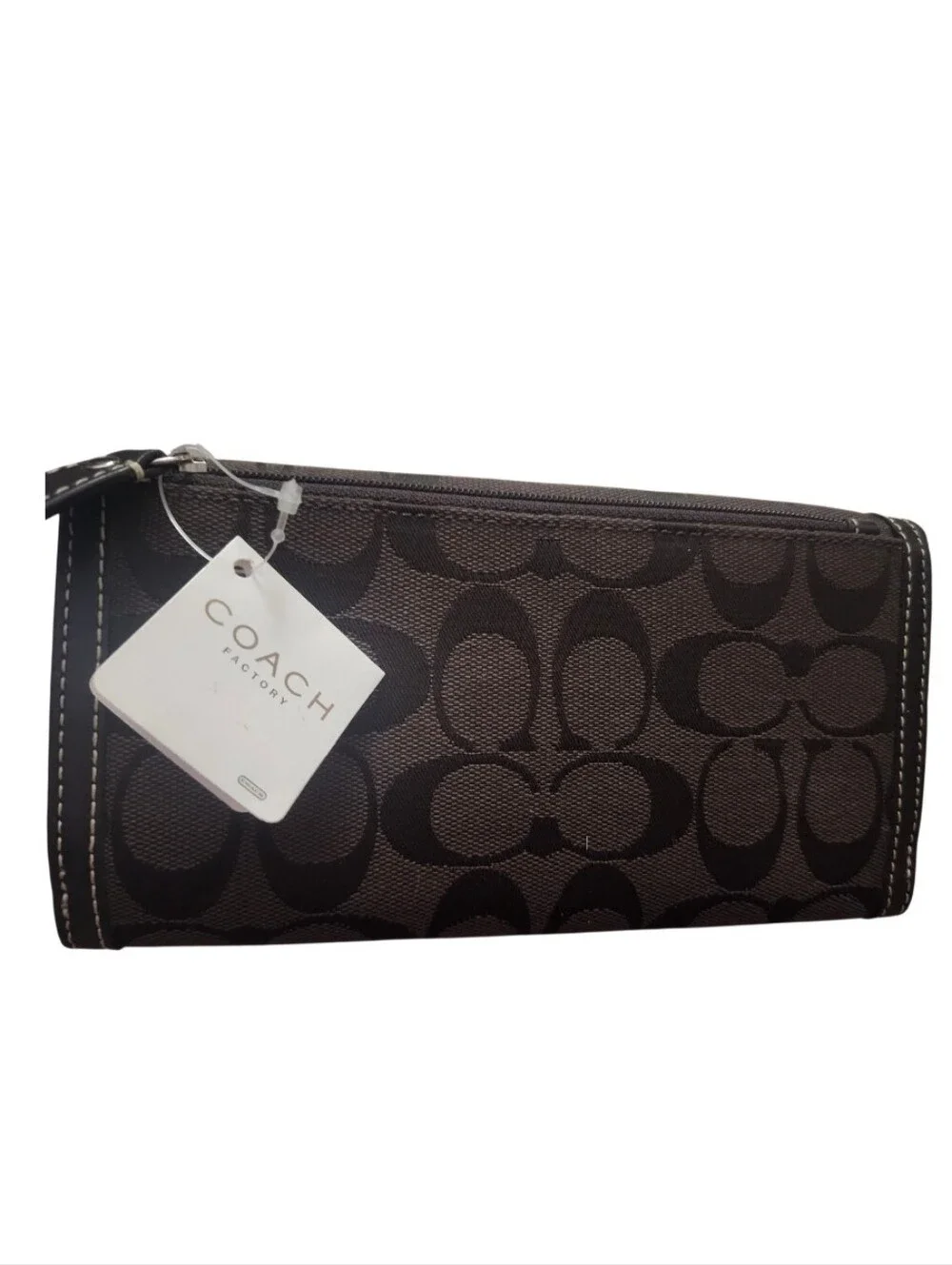 Coach Brown Signature Canvas Continental Wallet with Black Accents